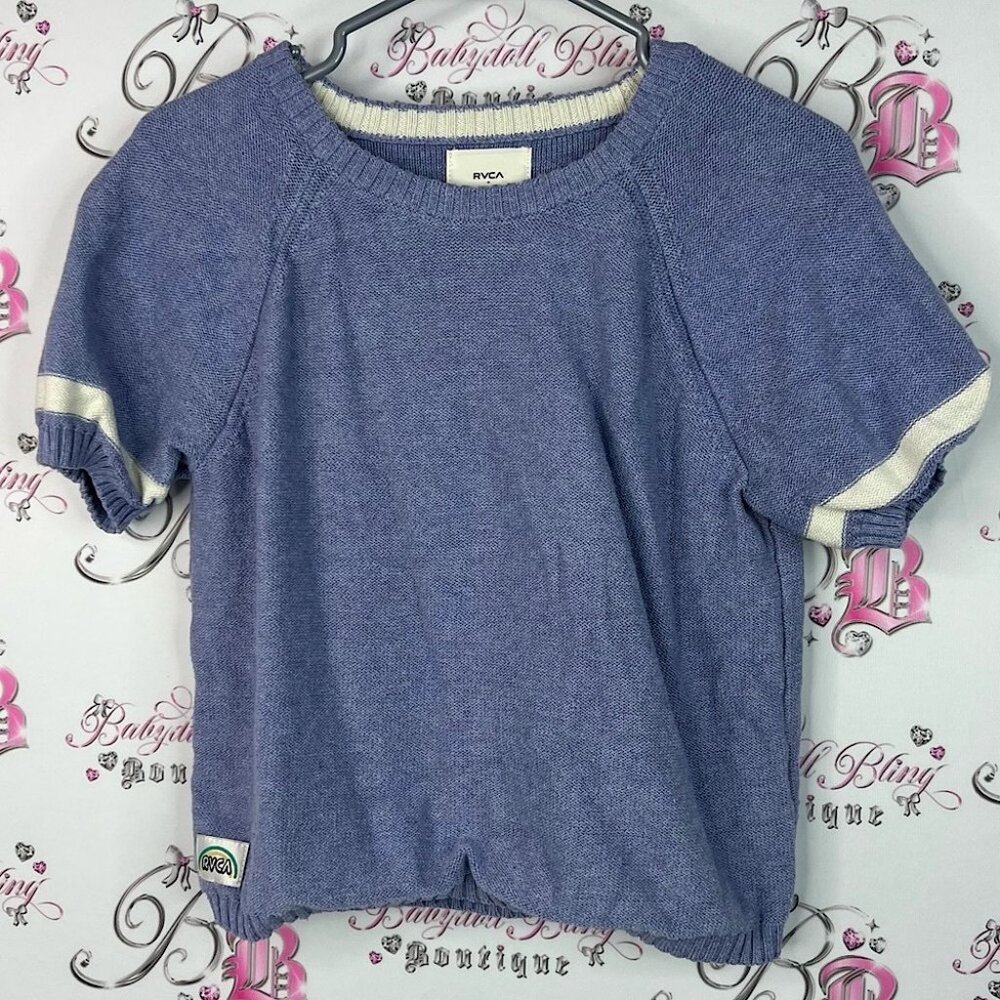 RVCA Camille Rowe knit top sleeved lilac blue Lavender Knit Top white cream